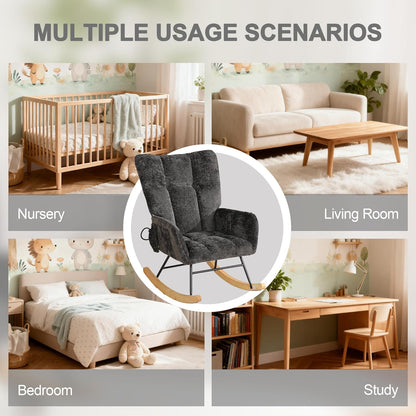 Rocking Chair Nursery with Airbag, Comfy Modern Nursery Rocking Reading Chair indoor with Footrest, Cozy Upholstered Glider Rocker Chairs for Living Room Bedroom Offices(Chenille, Dark Grey)