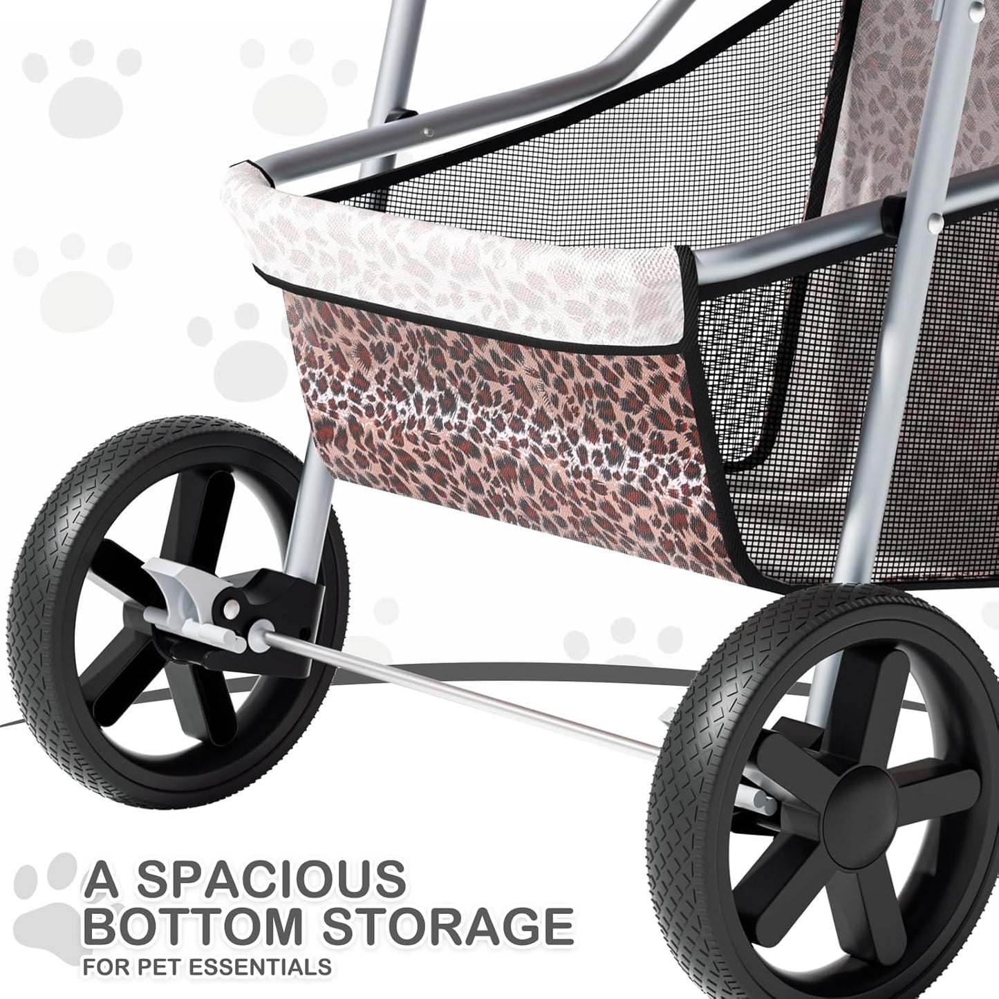 MoNiBloom Foldable Pet Stroller with Weather Cover, 3 Wheels Pet Strolling Cart for Small/Medium Dogs and Cats with Storage Basket and Cup Holder, Breathable and Visible Mesh for All-Season, Black