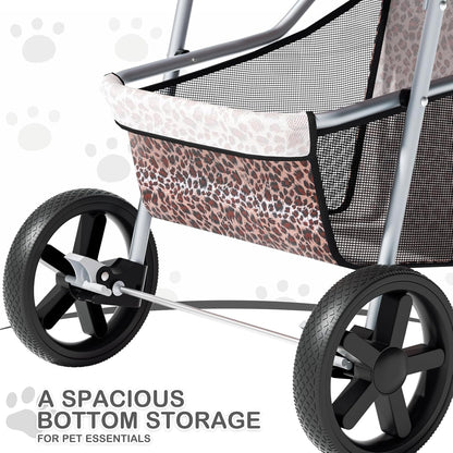 MoNiBloom Foldable Pet Stroller with Weather Cover, 3 Wheels Pet Strolling Cart for Small/Medium Dogs and Cats with Storage Basket and Cup Holder, Breathable and Visible Mesh for All-Season, Black