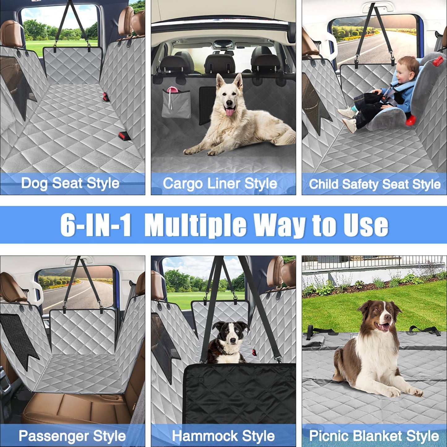 Kytely Dog Car Seat Cover for Back Seat,600D Heavy Duty Dog Hammock for Car with Side Flap,100% Waterproof Pet Backseat Cover, Anti-Scratch Nonslip Pet Seat Protector for Cars Trucks and SUV
