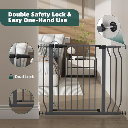 Elevon Wide Adjustable Dog Gate, 29.1-38.5 Inch Width, 30 Inch Tall Pressure Mount Pet Barrier for Stairs & Doorways, Grey