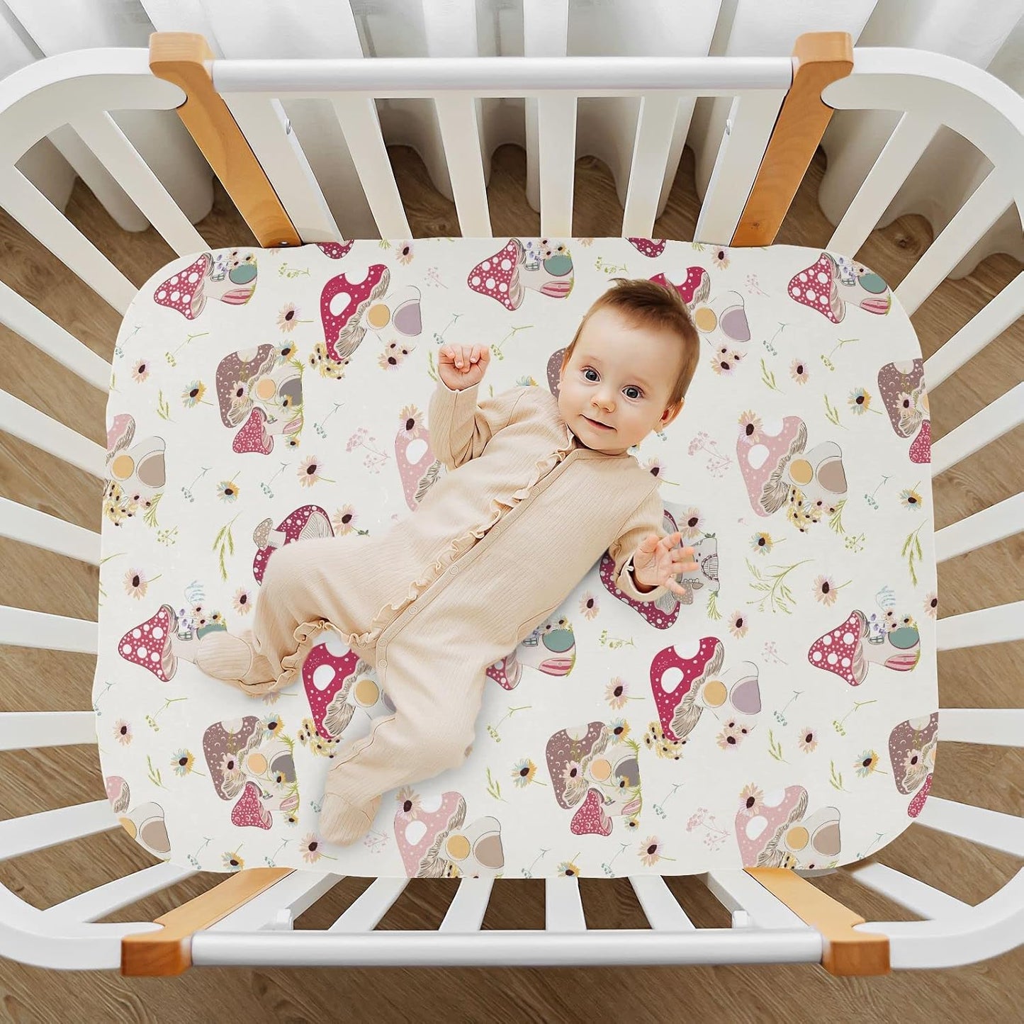 Fitted Crib Sheets White Bears with Clouds Stretchy Portable Playard Sheets for Baby Toddler, Breathable Soft Mini Crib Mattress 39 x 27 in for Boys and Girls