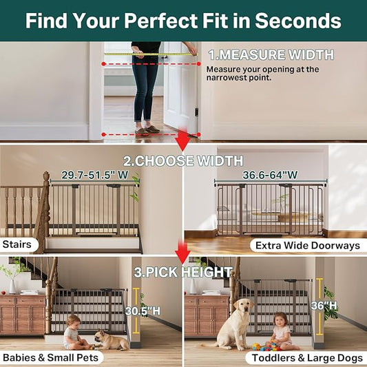 Cumbor 29.7–51.5" Extra Wide Baby Gate for Stairs, Pressure-Mounted Dog Gates for Doorways & Hallways, Auto-Close Walk-Through, No-Trip Design, Child Proof Safety, Dog/Pet Gate for Indoor Use, Brown