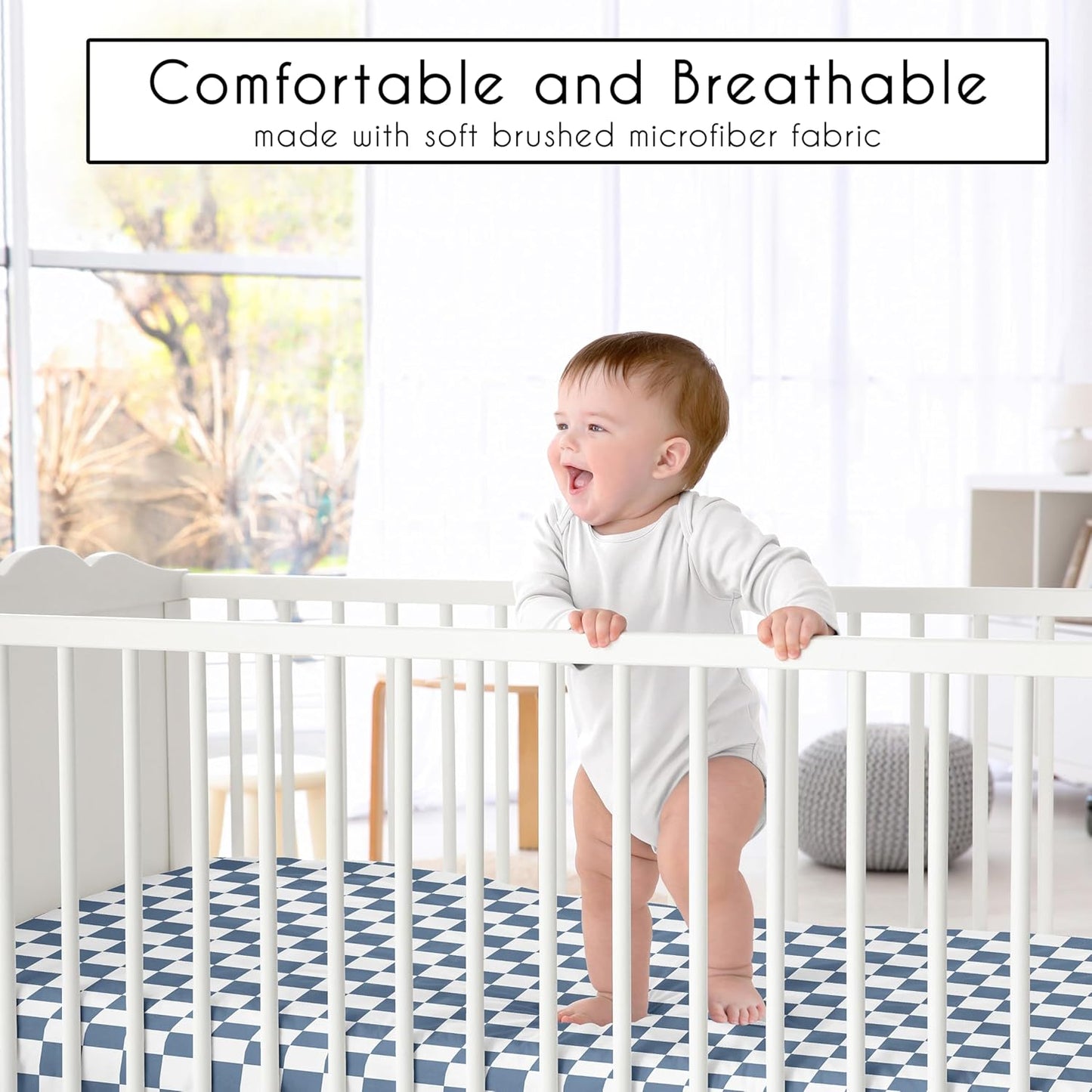 Sweet Jojo Designs 2-Piece Baby Bassinet Sheets Set (Black/White Gingham Checkered Plaid) for Boy/Girl, Infant Newborn Nursery, Oval, Rectangle & Hourglass Mattress (Solid Onyx & Classic Checkerboard)