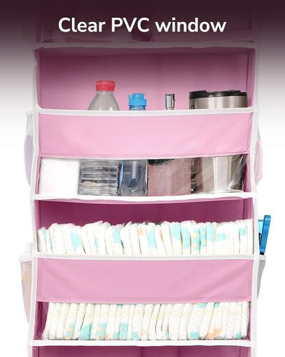 ULG 1 Pack Over Door Organizer with 5 Large and 10 Mesh Side Pockets, 44 lbs Weight Capacity Hanging Storage with Clear Window Kids Toys, Shoes, Diapers, Dark Grey, 5 Layers