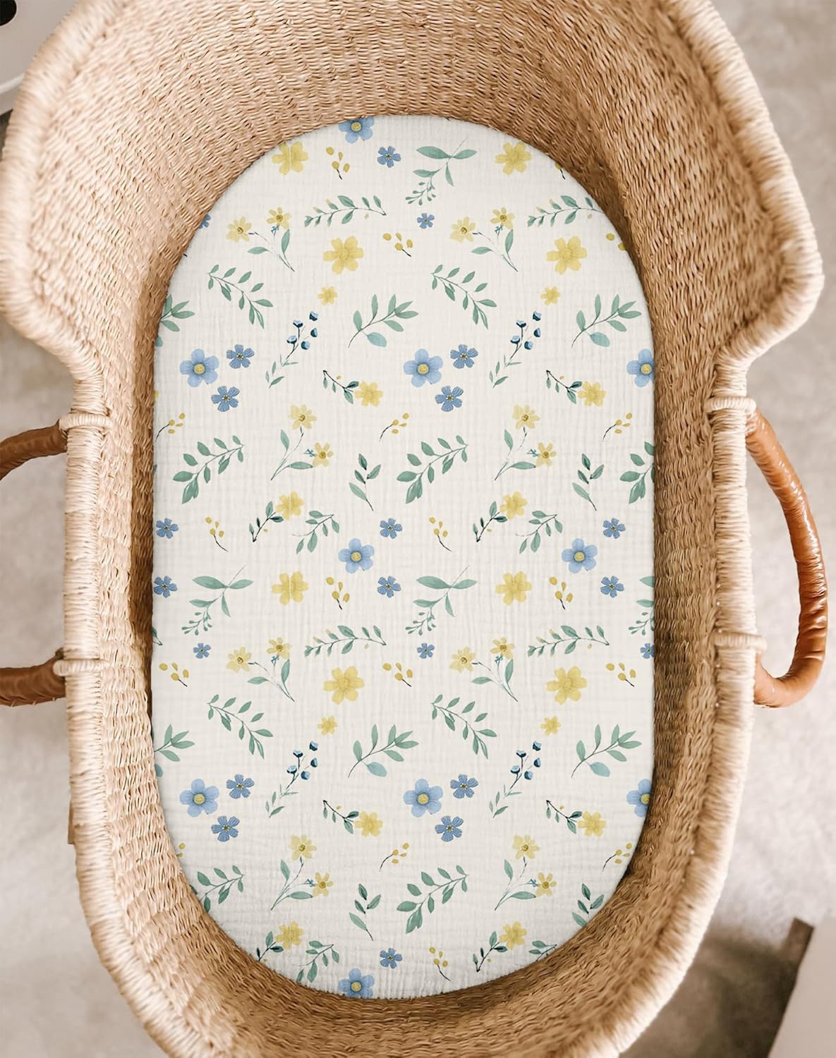Muslin Bedside Bassinet Sheets 2 Pack, 33x20 Fitted Ultra Soft & Breathable Bedside Sleeper Sheets, Ideal for Baby Girl and Boy, Perfect for Newborns (Hopping Bunnies & Beige)