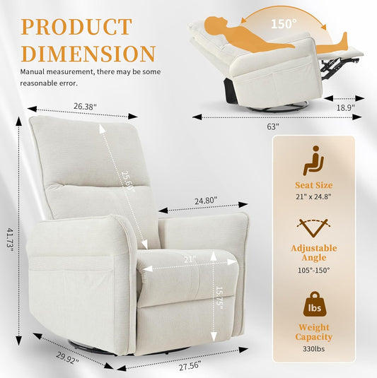 Power Swivel Rocker Recliner Chair for Nursery, Upholstered Snowflake Velvet 270°Swivel Glider Rocker Chair with USB Ports, Small Power Recliners for Small Spaces Living Room