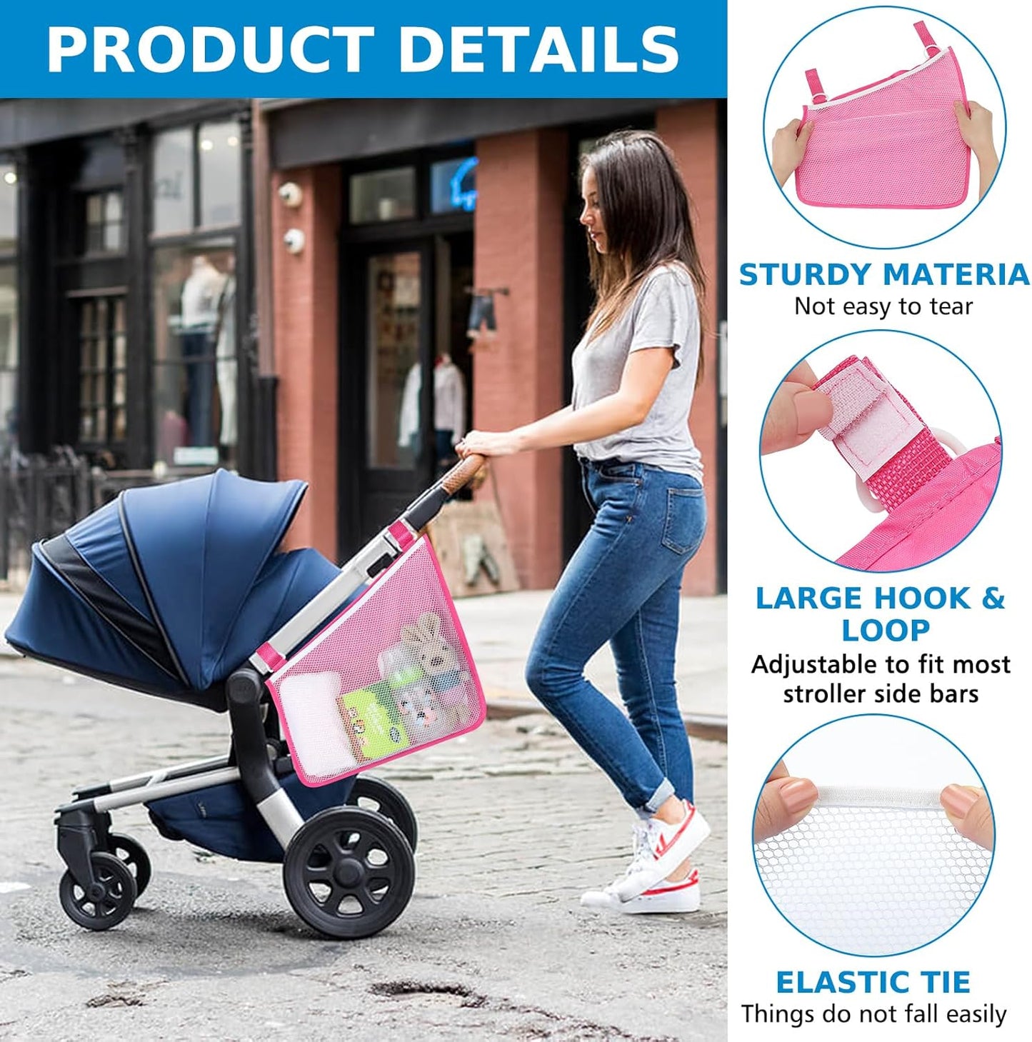 Accmor Universal Stroller Organizer, Side Sling Stroller Organizer, Mesh Cargo Net Stroller Storage Caddy Accessories, Stroller Bag Accessories Fits for Uppababy, Nuna, Baby Jogger, Doona Strollers