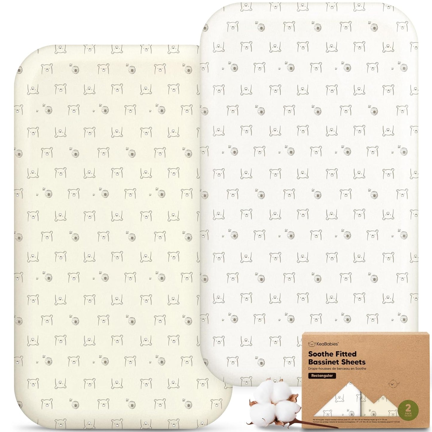 2-Pack Organic Bassinet Sheets for Girls, Boys - 100% Cotton Bassinet Mattress Sheets Compatible with Halo Bassinest Swivel Sleeper, Graco, Baby Delight, Chicco, Unisex Fitted Bassinet Sheets (Elly)