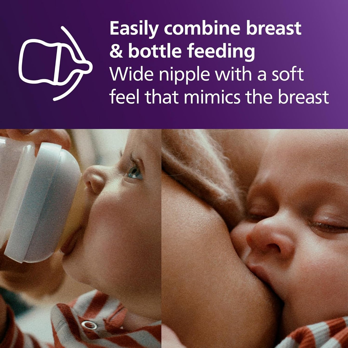 Philips Avent Natural Baby Bottles with Natural Response Nipples (Slow Flow, Flow 2), 4oz, 2-Pack, SCY900/02