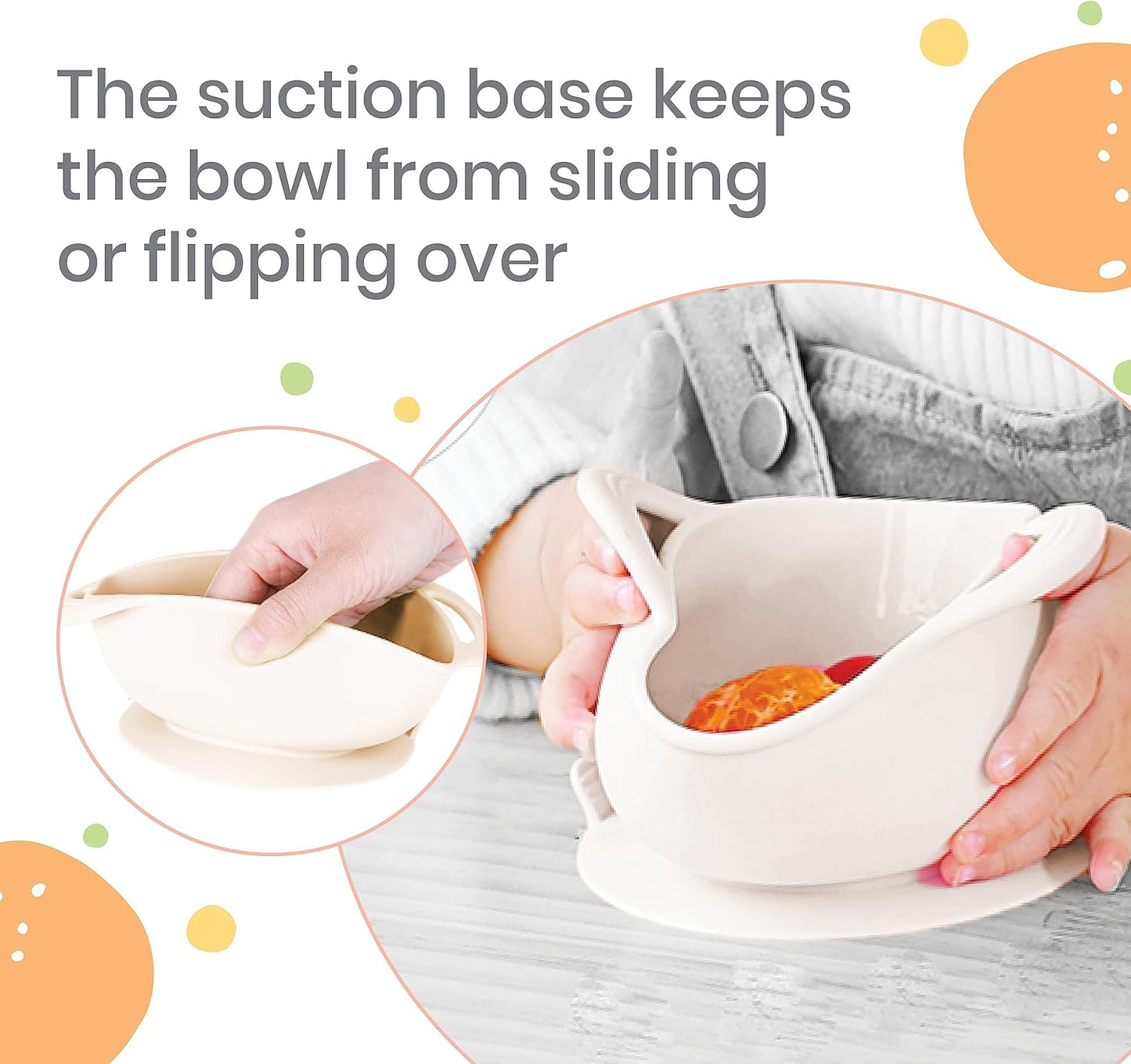 Lulyboo Silicone Baby Feeding Bowl with Handles, Lid & Spoon - Packable, Spill-Proof, Dishwasher Safe, Non-Slip Suction, for Toddlers 6+ Months (Ivory)