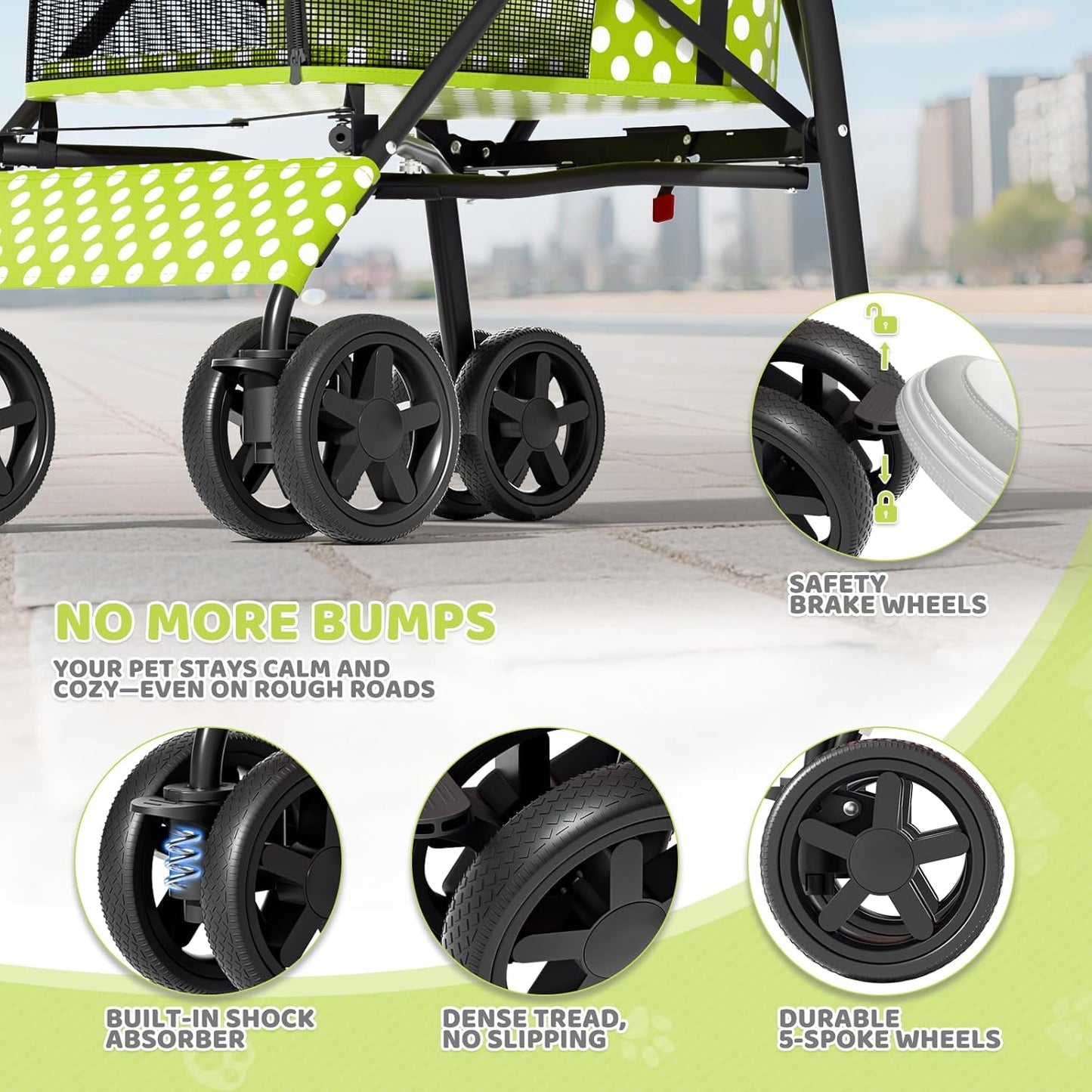 Magshion Compact Pet Stroller for Small-Medium Dogs/Cats up to 22lbs, 4-Wheel Lightweight Umbrella Shaped Portable Puppy Travel Jogger with Breathable Mesh, Cup Holder & Rear Storage, Black