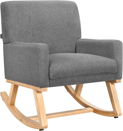 Giantex Upholstered Rocking Chair, Nursery Rocking Chair w/Widened Back, Machine-Washable Seat Cushion Cover, Solid Rubber Wood Frame, Glider Rocker Accent Chair for Living Room, Bedroom, Beige