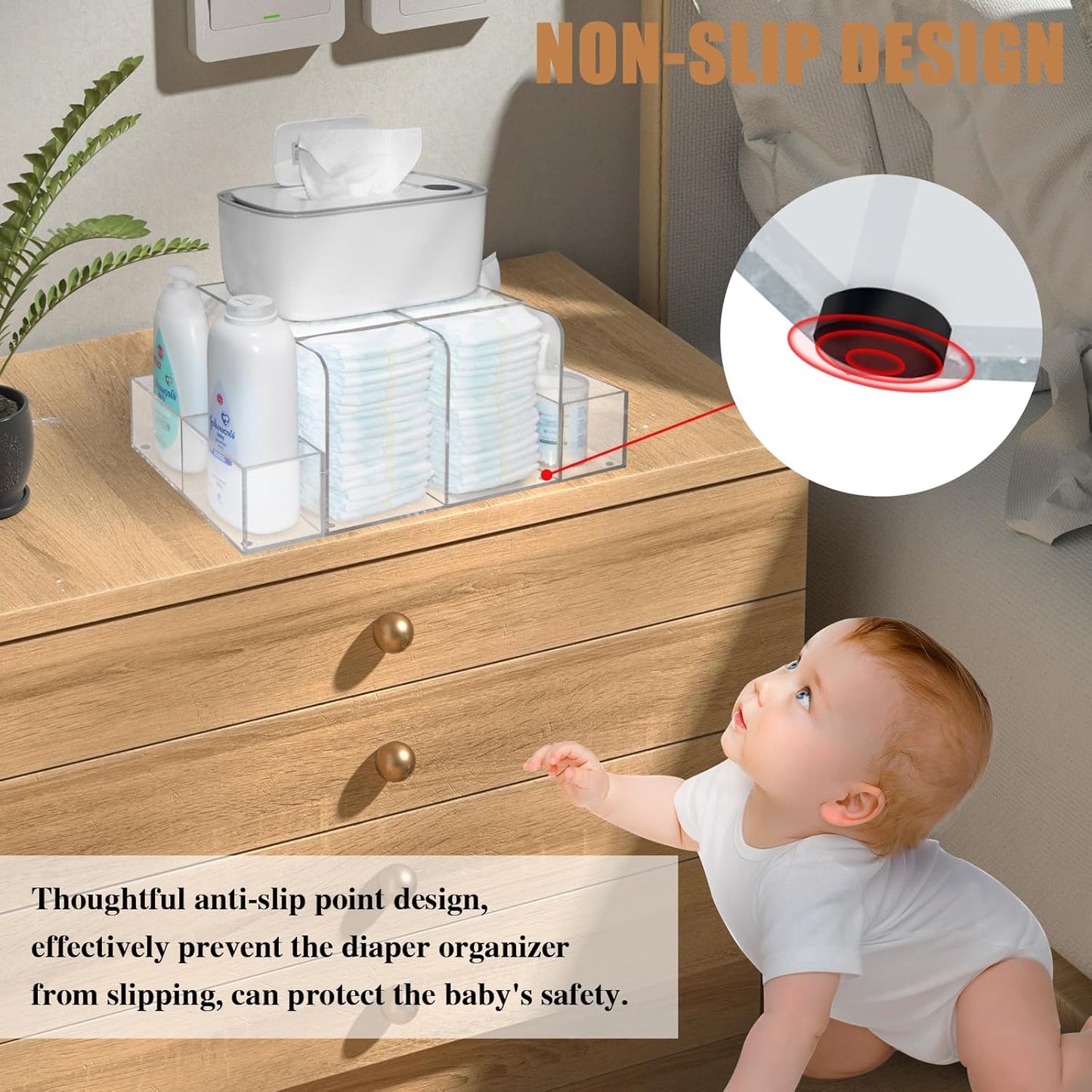 GILPWA Diaper Caddy, Baby Changing Table Organizer, Detachable Clear Acrylic Diaper Storage for Wipe Dispenser, Wipe Warmer and other Diapering Essentials
