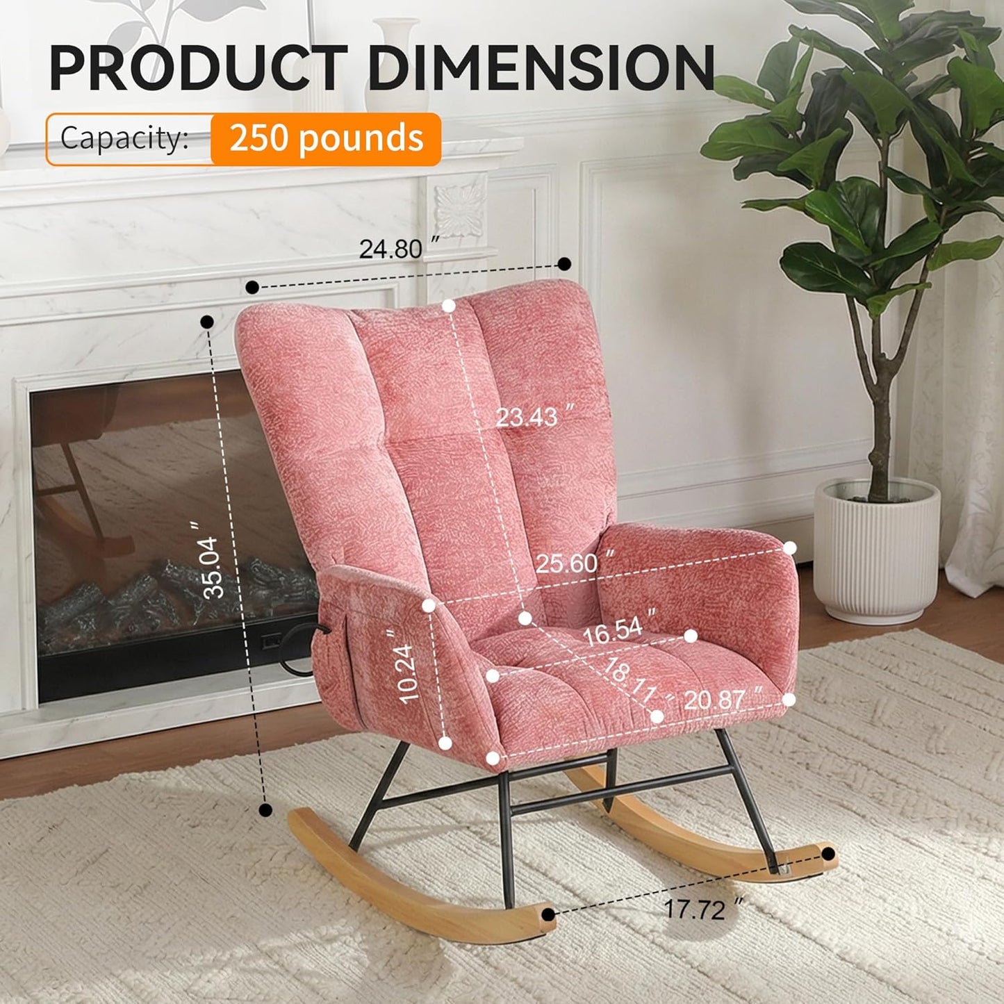 Nursery Rocking Chair Teddy Upholstered Glider Rocker Rocker Accent Chair with High Backrest Armchair Comfy Side Pocket Modern Rocking Accent Chairs for Living Room, Nursery, Office-Green