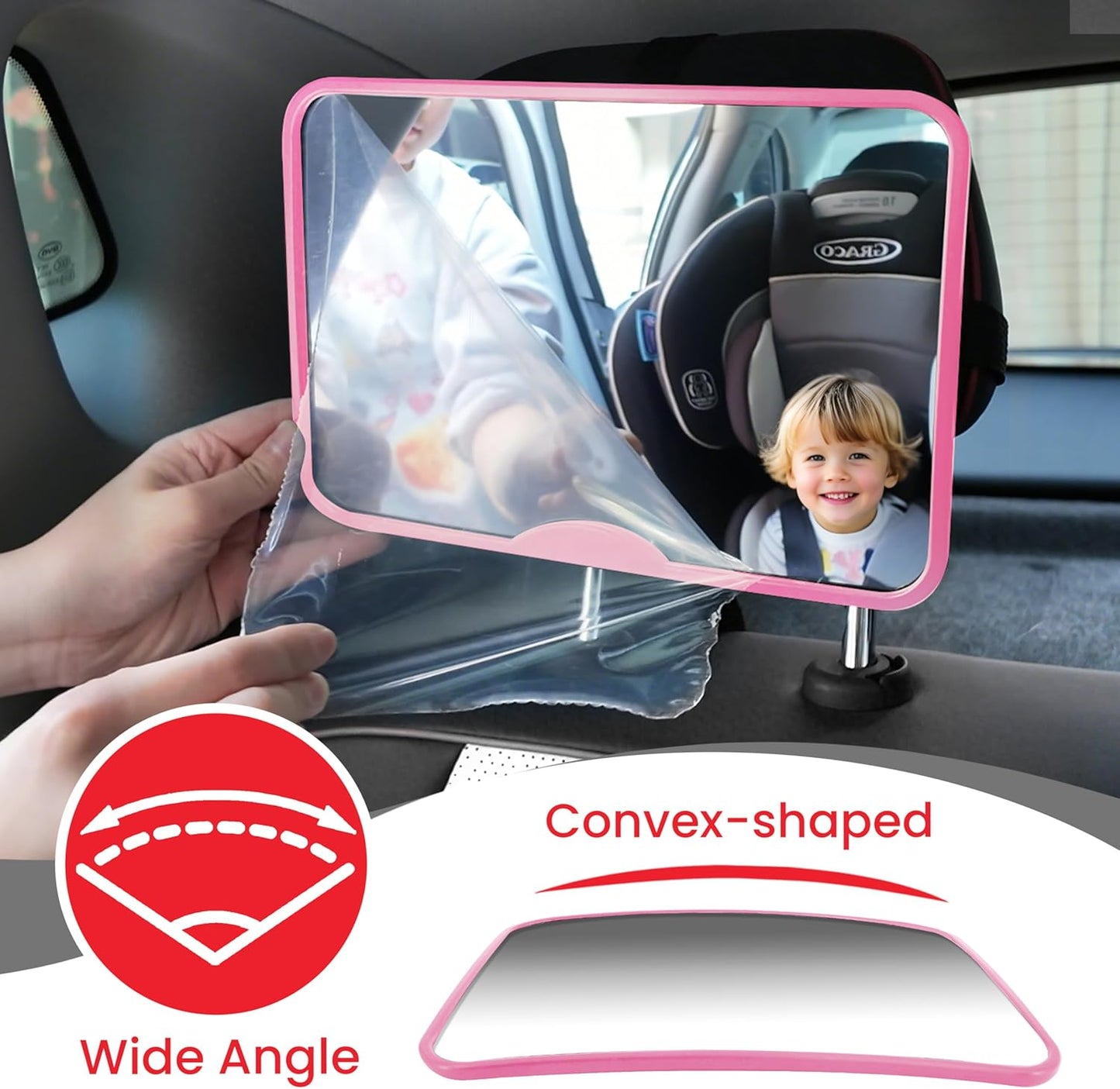 Baby Car Mirror, Safety Car Seat Mirror for Rear Facing Infant, Clear Wide View, Easily Observe the Baby Move, Secure, Shatterproof, Easy Install, Perfect (Black)