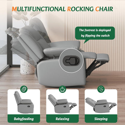 AILEEKISS Nursery Glider Recliner Chair with Adjustable Armrests, Swivel Rocking Recliner for Breastfeeding Moms, 360° Swivel, 30° Rocking, 90°-160° Recline, Easy-Clean Nursery Chair(White)
