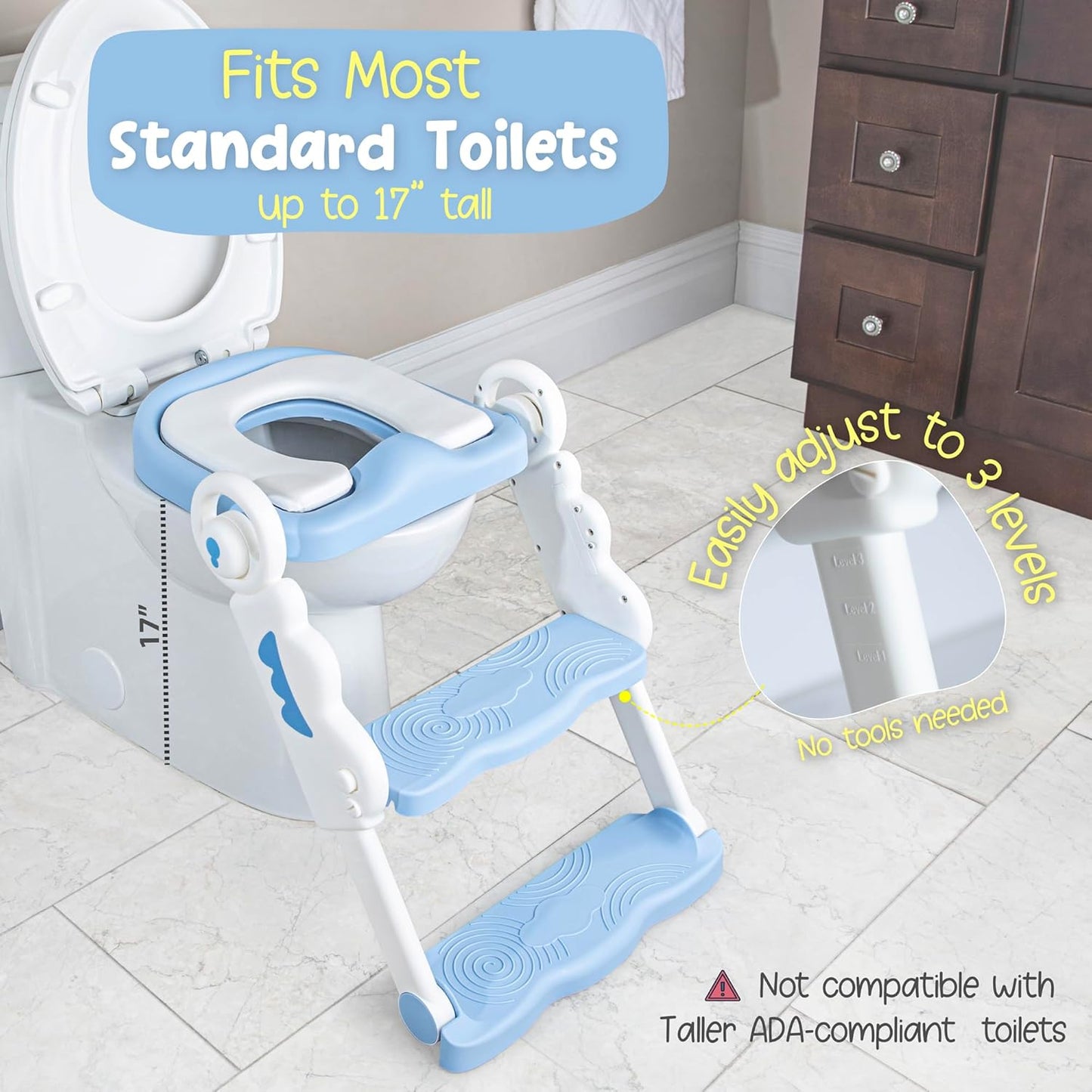 bebeleh Musical & Sound Toddler Potty Training Seat w/Step Stool Ladder - Collapsible & Adjustable Toilet, Pre Assembled Toddler Toilet Seat w/Music & Sounds - Splash Guard & Anti-Slip Steps - Gray