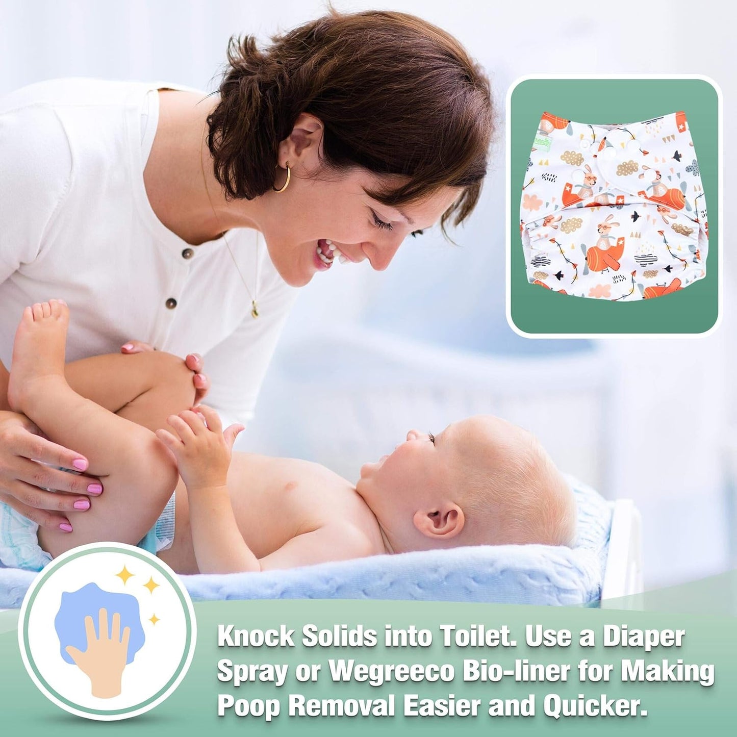 wegreeco Cloth Diapers 6 Pack with 6 Inserts & 1 Wet Bag, Washable Cloth Diapers for Babies, One Size Adjustable Reusable (Flower)