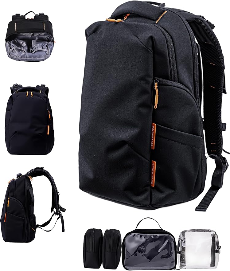 Babelio Grid Wizard Diaper Bag Backpack - Multi Function Waterproof Diaper Bag, Travel Essentials Baby Bag with 4 Individual Organizers, Insulated Bottle Holders, Baby Shower Gifts, Black