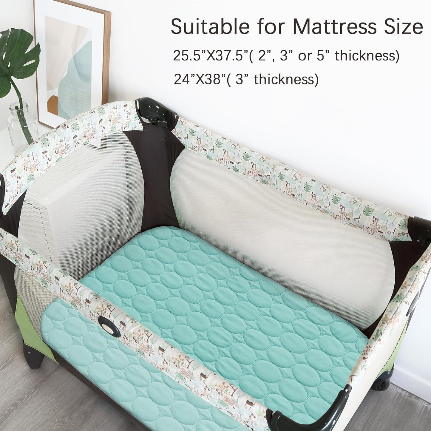 Pack and Play Sheets Fitted Quilted Waterproof Protector, 2 Pack Playard Mattress Pad Compatible with Graco Pack n Play, Mattress Cover fits for Baby Playpen Mattress, Mini Crib, Gray & Navy Blue