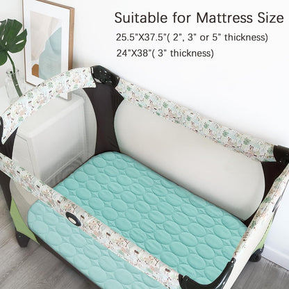 Pack and Play Sheets Fitted Quilted Waterproof Protector, 2 Pack Playard Mattress Pad Compatible with Graco Pack n Play, Mattress Cover fits for Baby Playpen Mattress, Mini Crib, Gray & Navy Blue
