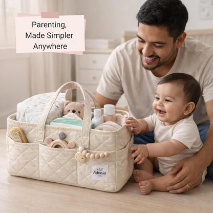 Adonia & Co Diaper Caddy Organizer – Nursery Storage Basket for Newborn Essentials Must Haves & Baby Must Haves – Portable, Machine Washable Baby Diaper Bag Organizer (Brown)