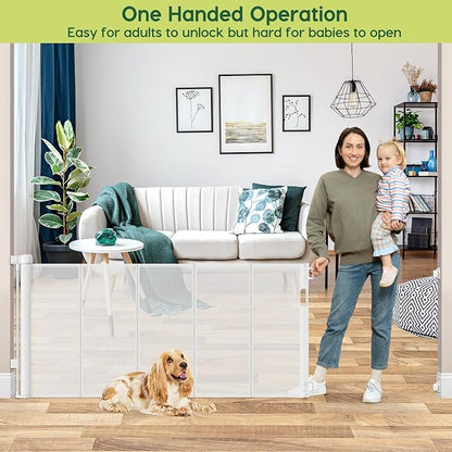 Reinforced 80 Inch Extra Wide Retractable Baby Gate with Support Rods, Indoor/Outdoor Retractable Pet Gates for Wide Openings, 33” Tall Mesh Dog Gate Indoor Extra Long Baby Gates for Decks, White