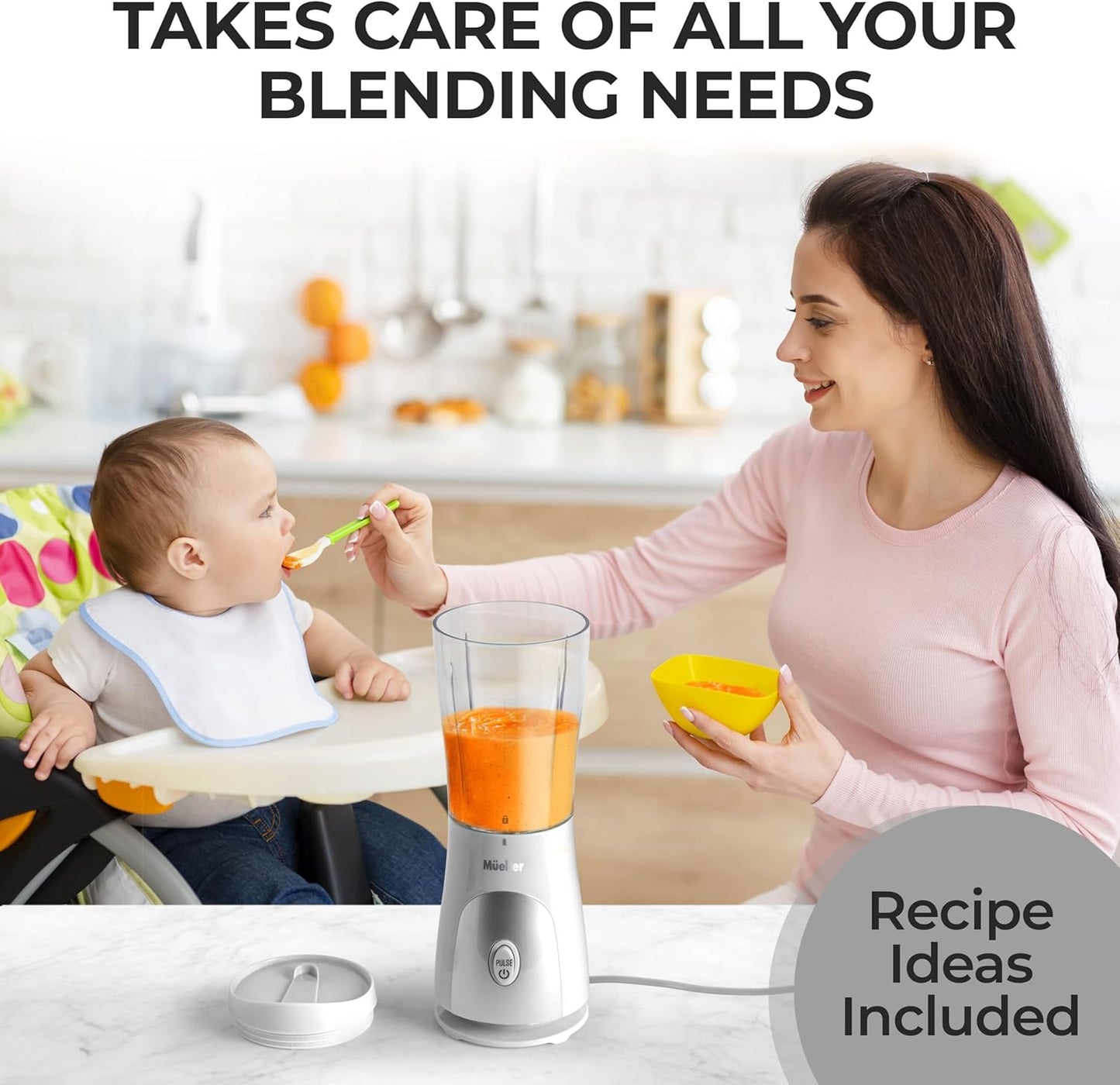 Mueller Heavy-Duty Personal Blender for Shakes and Smoothies with a 15 Oz Travel Cup and Lid, Juices, Baby Food, Portable Blender & Food Processor, Turquoise
