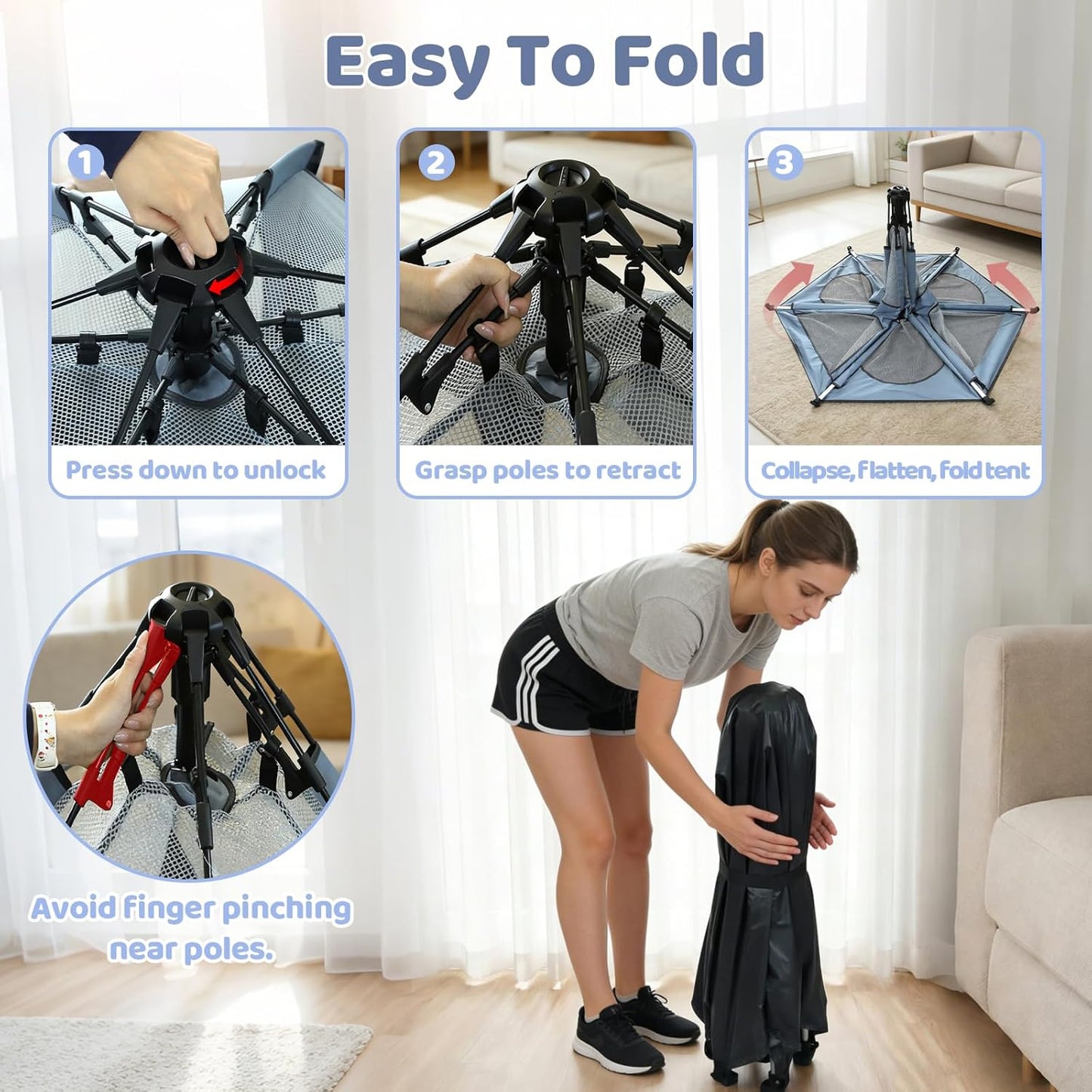 Pop Up Playpen for Baby - Instant Setup Portable Playard with UV Canopy & Mosquito Net - Indoor Outdoor Travel Crib with Carry Bag Grey