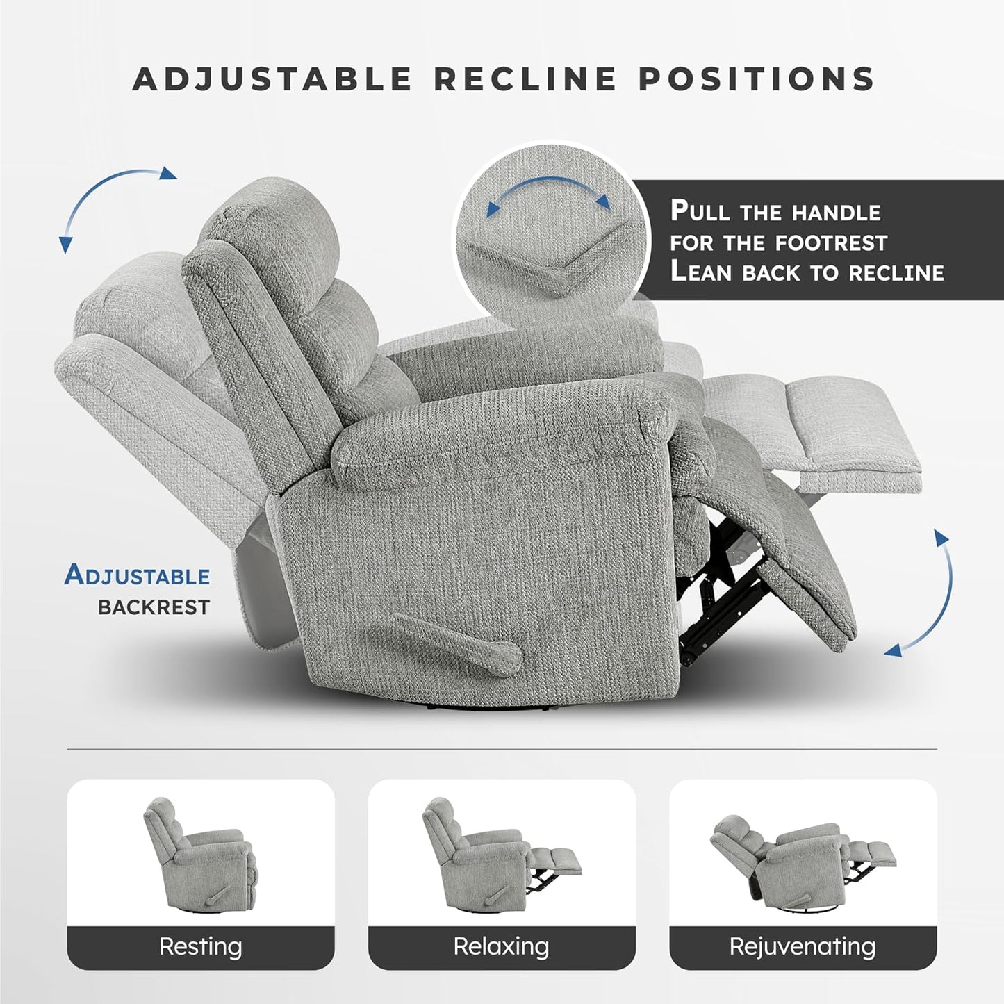 Lexicon Swivel Glider Reclining Chair, Textured Microfiber Manual Recliner, Comfy Nursery Glider Recliner, Swivel Reclining Chair for Living Room/Office/Bedroom/Apartment, Beige