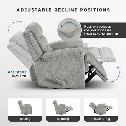 Lexicon Swivel Glider Reclining Chair, Textured Microfiber Manual Recliner, Comfy Nursery Glider Recliner, Swivel Reclining Chair for Living Room/Office/Bedroom/Apartment, Beige