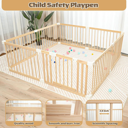 Extra Large Wooden Baby Playpen,Play Pen for Babies and Toddlers Kids Indoor,Security Playard Area Indoor,Easy to Assemble (73x73x24 Inch)