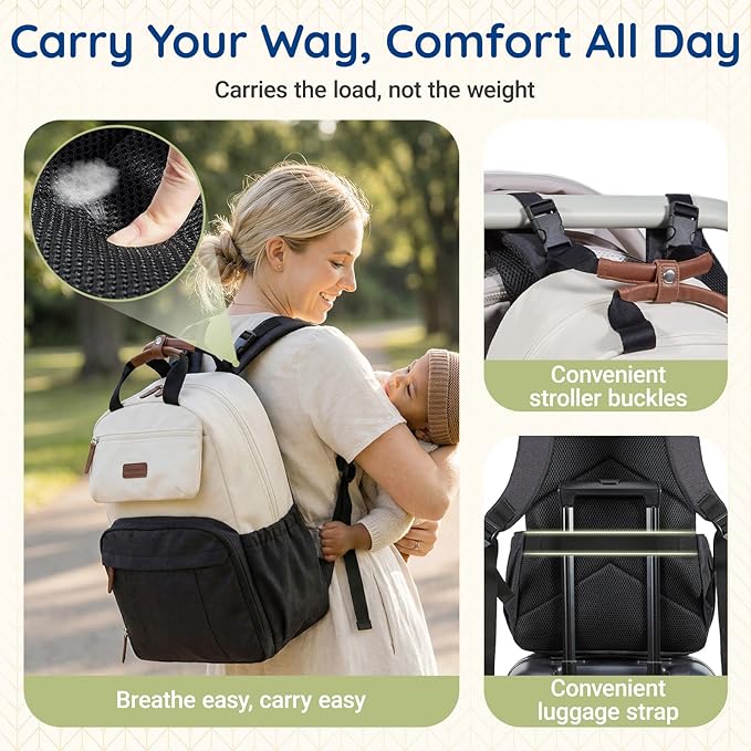mommore Diaper Bag Backpack, Multi-pocket Large Diaper Bag Travel Backpack for Mom Dad, Quick Access Baby Bag with Insulated Pockets, Changing Pad, Stroller Straps