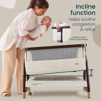 Tutti Bambini CoZee® 2-in-1 Baby Bassinet & Bedside Sleeper - Fast-Folding Bedside Bassinet, Baby Crib with 6 Mattress Heights & Breathable Mesh Window, Mattress Included, 0-6 Months (Oak & Charcoal)