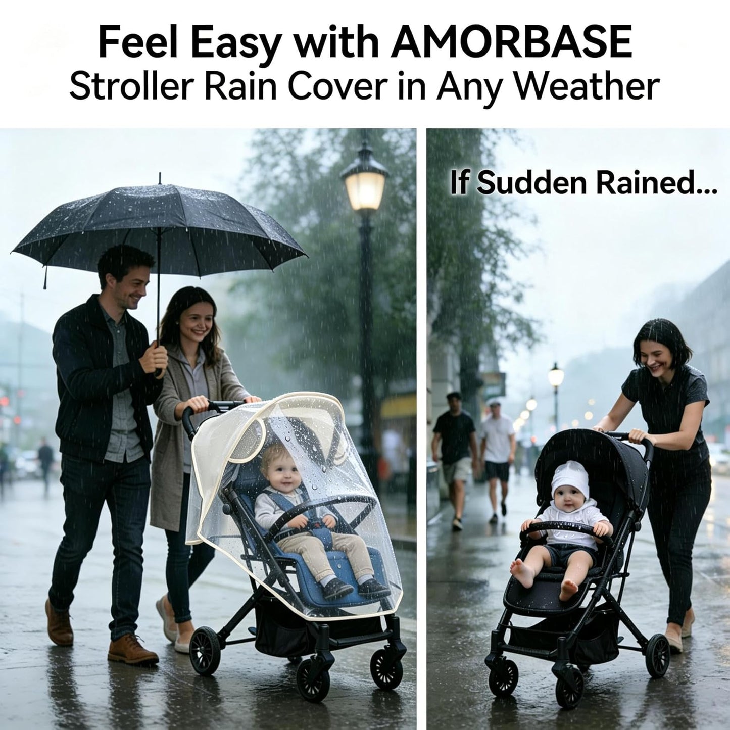 Clear Stroller Rain Cover, Universal Stroller Accessories, Waterproof Travel Weather Shield Breathable Baby Stroller Cover, Safety EVA Protect from Wind, Dust, Snow