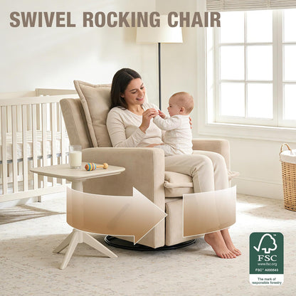 Euthymia Swivel Rocking Chair Nursery, High Back Glider Rocker Recliner Chair for Small Spaces, Manual Reclining Sofa for Living Room, Bedroom, Beige