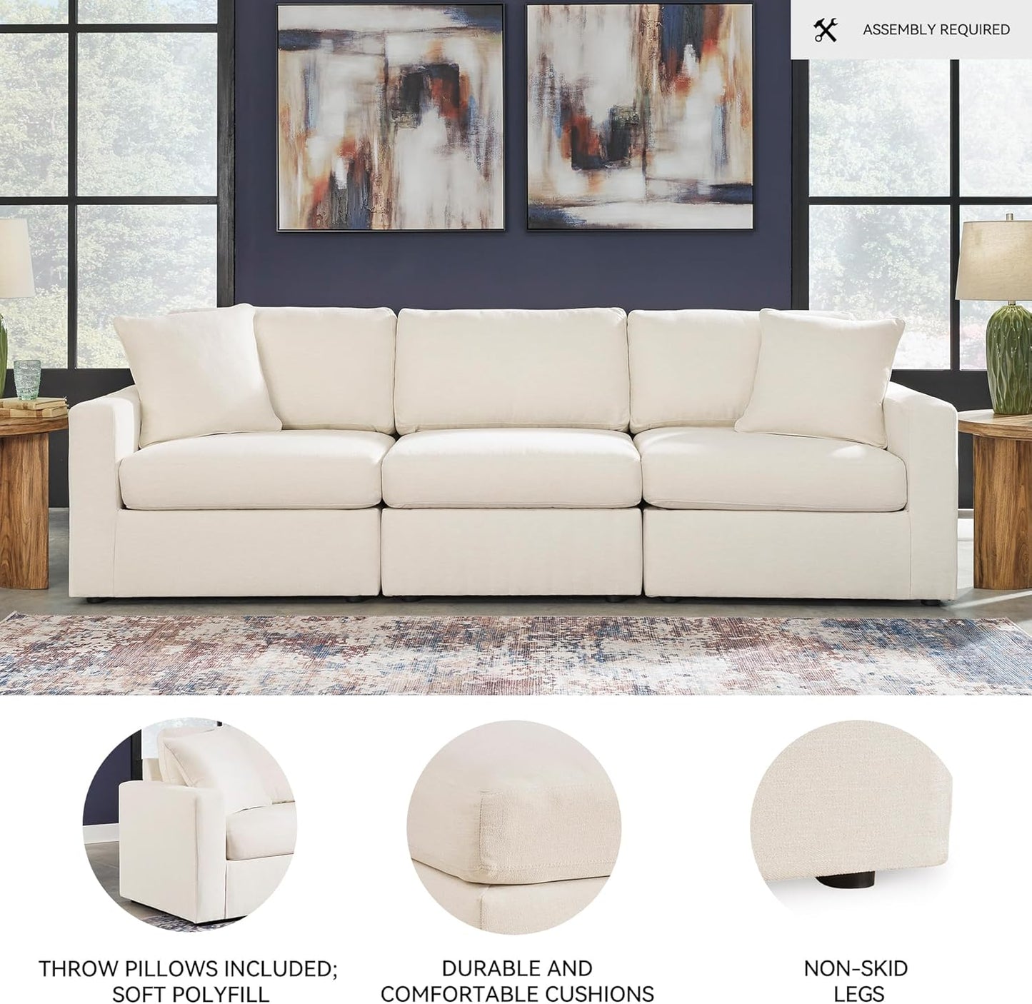 Signature Design by Ashley Modmax Coastal Press-Back Swivel Glider Rocker Recliner with Machine Washable Cover, Hidden Storage Compartments and 2 Bolster Pillows, Beige - Colors B