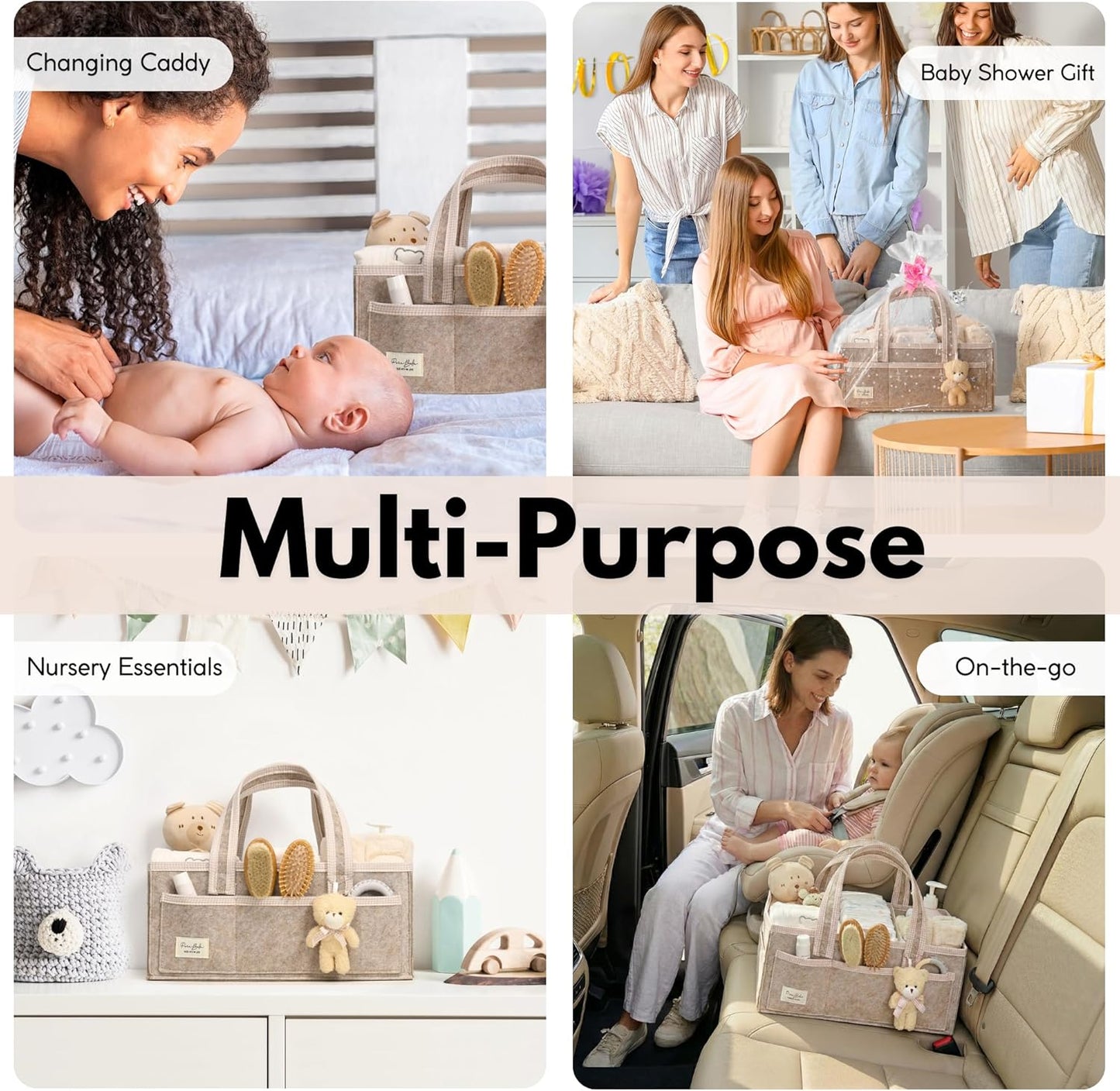 PeraBella Baby Diaper Caddy Organizer, Baby Basket Shower Gift Caddy, Portable Felt Changing Table Basket, Nursery Storage Bin, Newborn Boy and Girl Essentials for Registry, Car Diaper Organizer