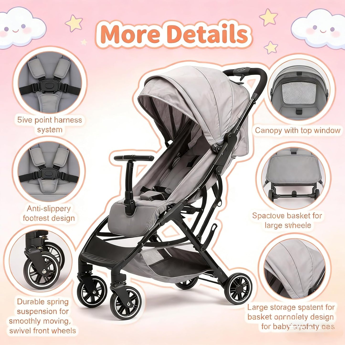 COOL KIDS Portable Stroller with Automatic Fold,Lightweight Umbrella Stroller with Pop Out Sun Canopy,Compact for Travel(Pink)