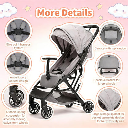 COOL KIDS Portable Stroller with Automatic Fold,Lightweight Umbrella Stroller with Pop Out Sun Canopy,Compact for Travel(Pink)