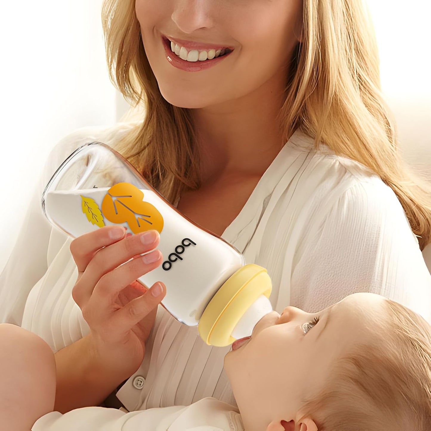 YOHKOH Natural Glass Baby Bottle with Level 1 Slow Flow Nipple, Newborn Anti-Colic Baby Bottles, Wide Neck Mushroom Baby Glass Bottle (Multicolour-A, 3.4oz (Pack of 4))