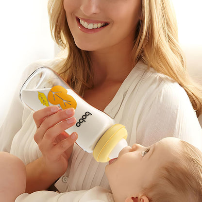 YOHKOH Natural Glass Baby Bottle with Level 1 Slow Flow Nipple, Newborn Anti-Colic Baby Bottles, Wide Neck Mushroom Baby Glass Bottle (Multicolour-A, 3.4oz (Pack of 4))