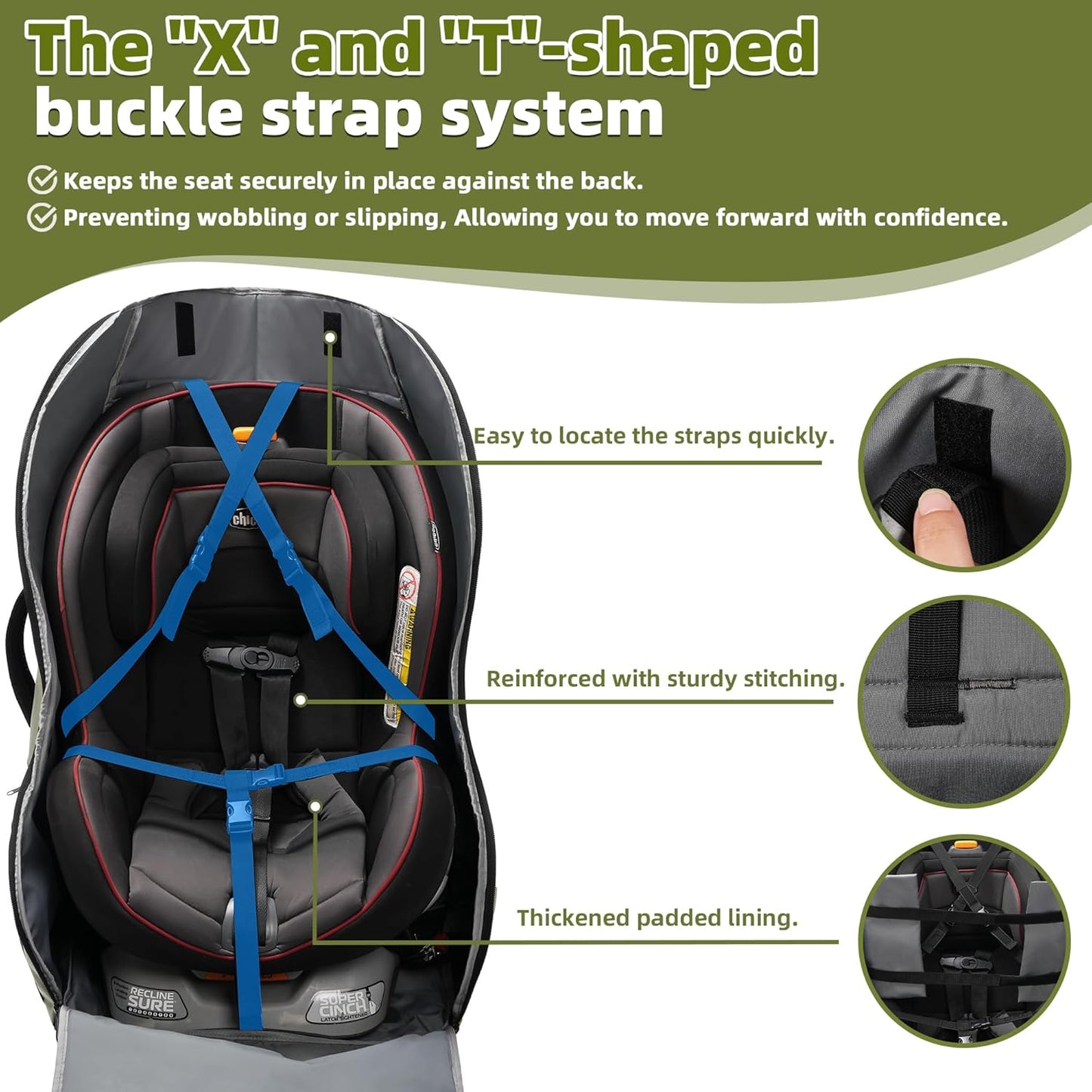 Car Seat Travel Bag for Airplane – Waterproof Heavy Duty Carseat Backpack for Gate Check or Airport Travel – Fits Infant, Convertible & Booster Seats, Black