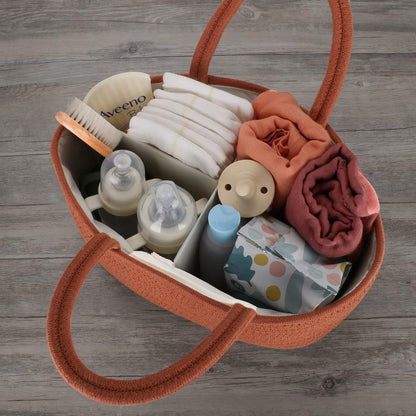 Baby Diaper Caddy Organizer for Girl Boy Rope Nursery Storage Bin Basket Portable Holder Tote Bag for Changing Table Car Travel Baby Shower Gifts Newborn Essentials Registry Must Have Items Pink