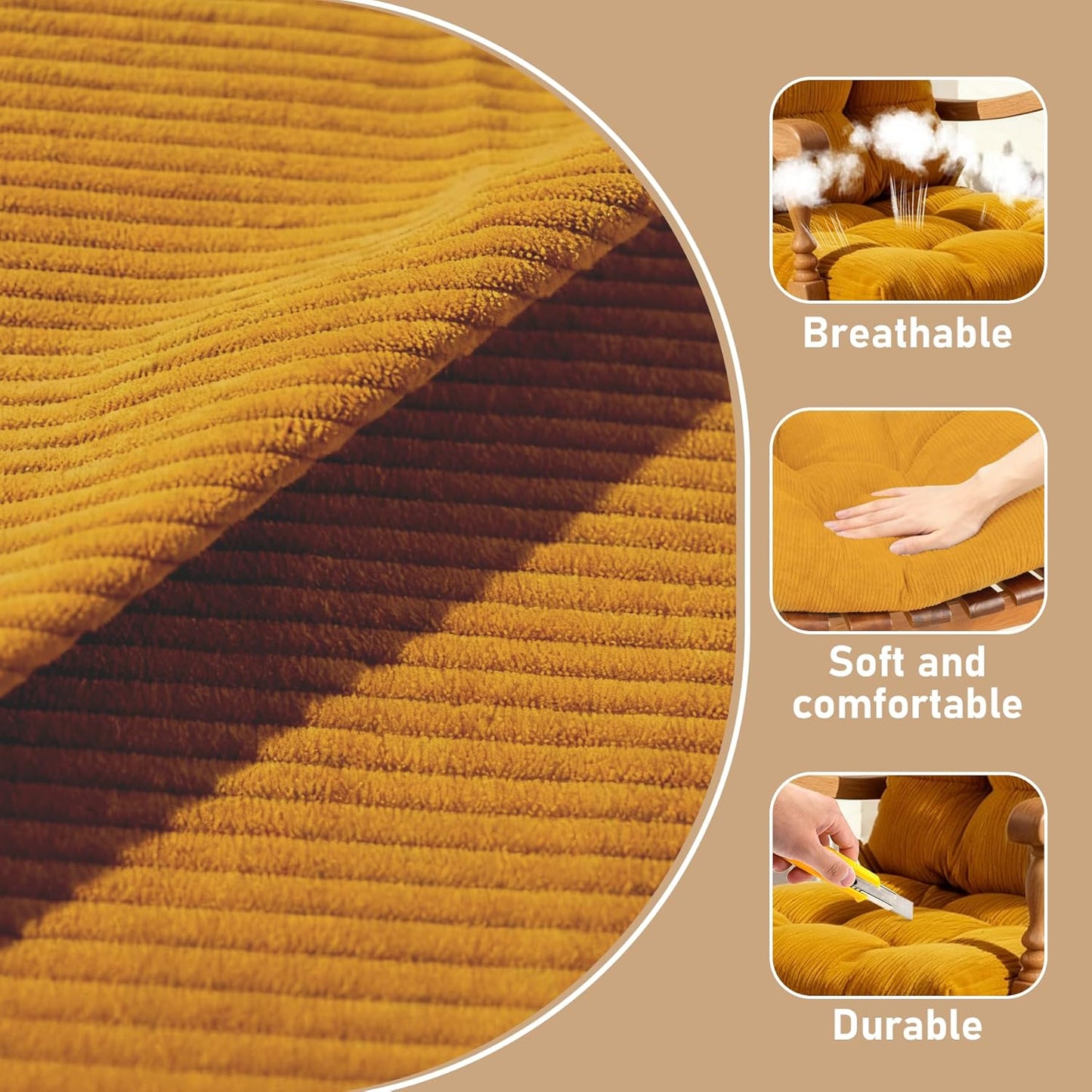 Rocking Chair Cushion with Ties Non-Slip Outdoor Rocking Chair Cushion Set Waterproof Fade-Resistant Porch Garden Patio Glider Rocker Cushions