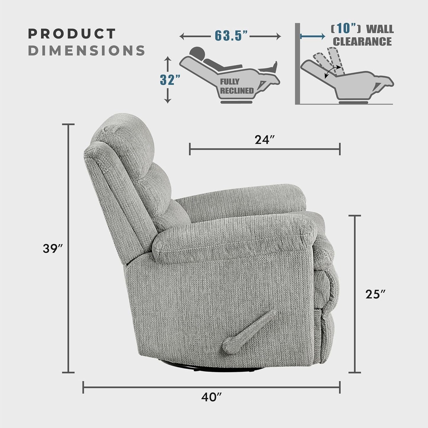 Lexicon Swivel Glider Reclining Chair, Textured Microfiber Manual Recliner, Comfy Nursery Glider Recliner, Swivel Reclining Chair for Living Room/Office/Bedroom/Apartment, Beige