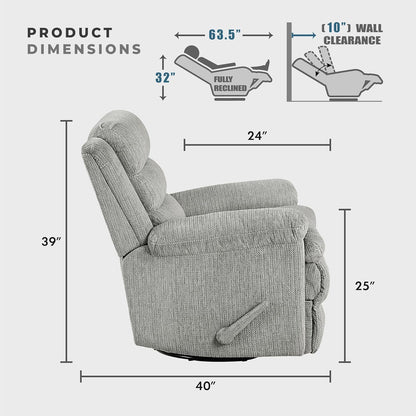 Lexicon Swivel Glider Reclining Chair, Textured Microfiber Manual Recliner, Comfy Nursery Glider Recliner, Swivel Reclining Chair for Living Room/Office/Bedroom/Apartment, Beige