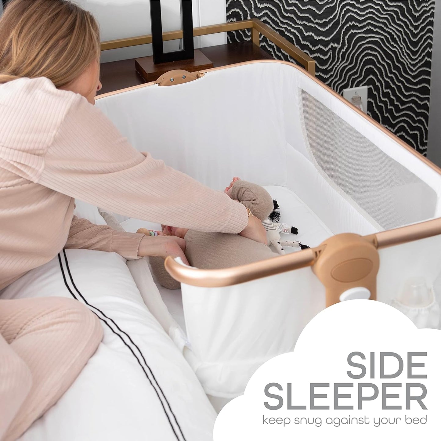 KoolerThings Baby Bassinet, Bedside Sleeper for Baby, Easy Folding Portable Crib with Storage Basket for Newborn, Bedside Bassinet, Comfy Mattress/Travel Bag Included (Bassinet) (Grey)