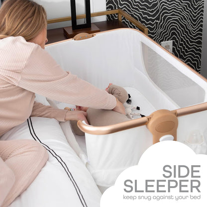 KoolerThings Baby Bassinet, Bedside Sleeper for Baby, Easy Folding Portable Crib with Storage Basket for Newborn, Bedside Bassinet, Comfy Mattress/Travel Bag Included (Bassinet) (Grey)